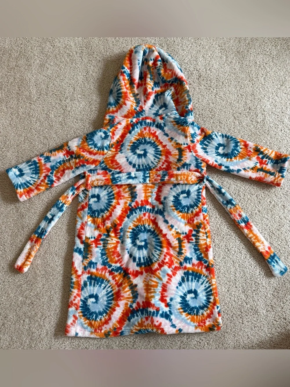 Lands' End Kids Tie-Dye Hooded Robe - Blue, Orange, Yellow